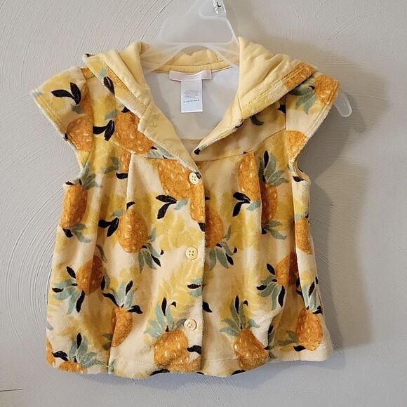 JANIE AND JACK YELLOW PINEAPPLE TERRYCLOTH HOODED SWIM COVER-UP, SIZE 12-18 MONT - Picture 1 of 4